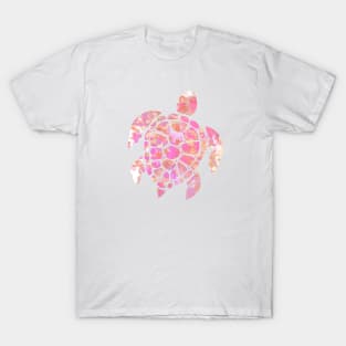 Sea Turtle Design in Pink and Orange Paint Drops Pattern T-Shirt